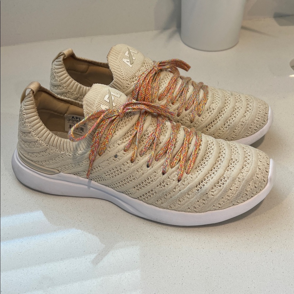 APL Women's Beige Knit Sneakers with Multicolor Laces